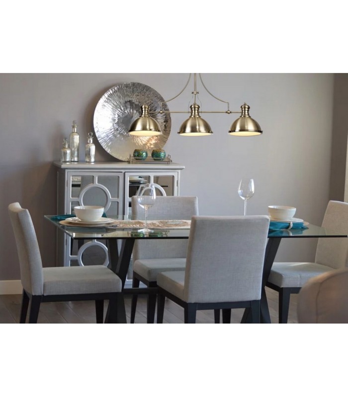 Linear Ceiling Pendant, 3 x E27, Antique Brass, Frosted Glass - 3