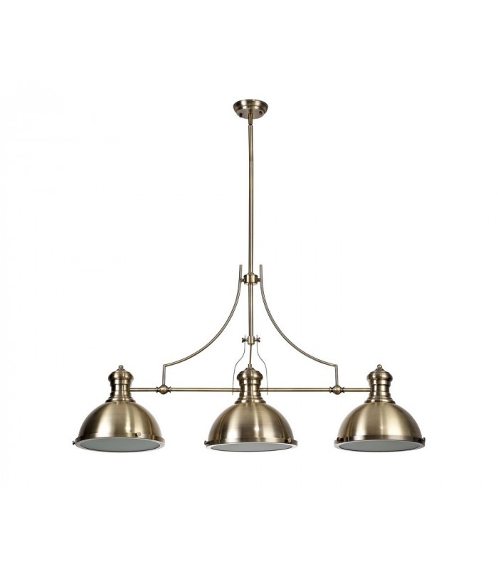 Linear Ceiling Pendant, 3 x E27, Antique Brass, Frosted Glass - 4