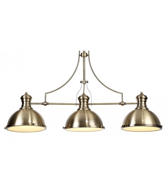 Linear Ceiling Pendant, 3 x E27, Antique Brass, Frosted Glass - 6