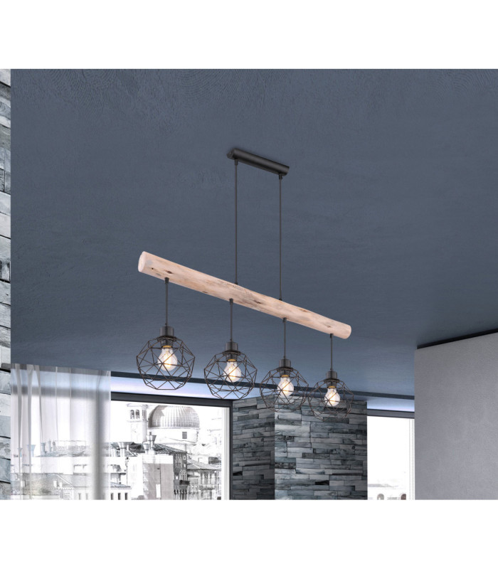 Theodor Bar Pendant Ceiling Light Matt Black 4x E27-10