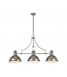 Linear Ceiling Pendant, 3 x E27, Polished Nickel, Frosted Glass - 1