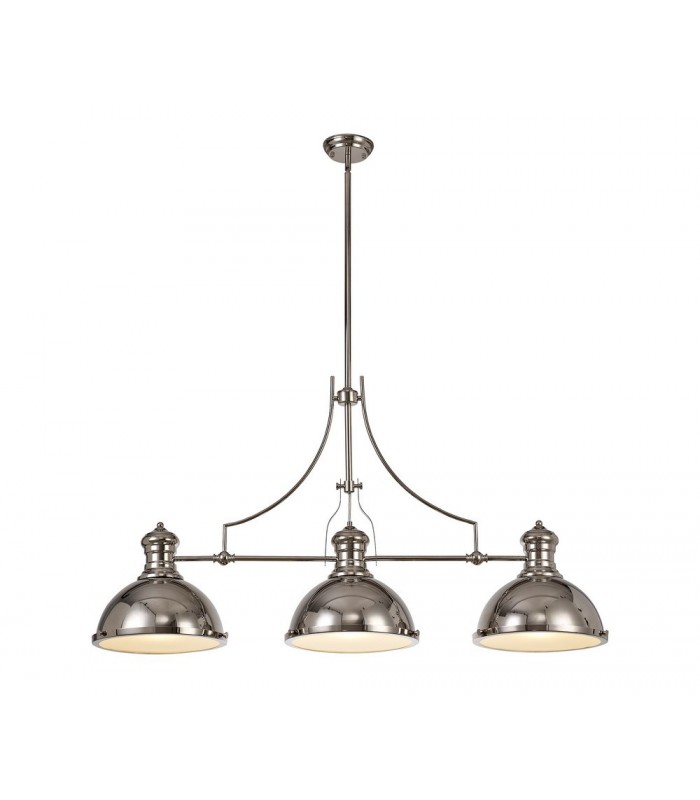 Linear Ceiling Pendant, 3 x E27, Polished Nickel, Frosted Glass - 1