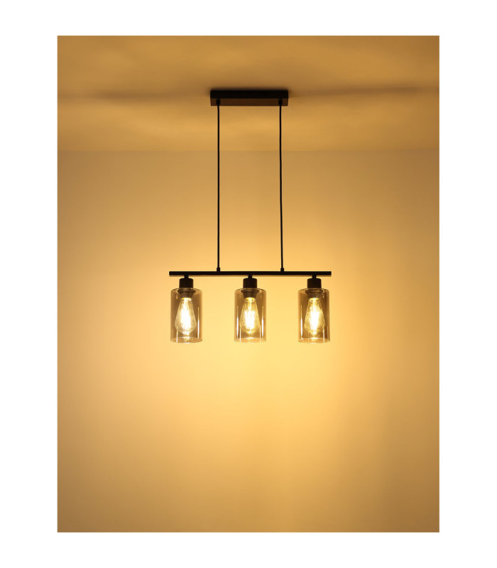 Hadera Bar Pendant Ceiling Light Matt Black 3x E27-5