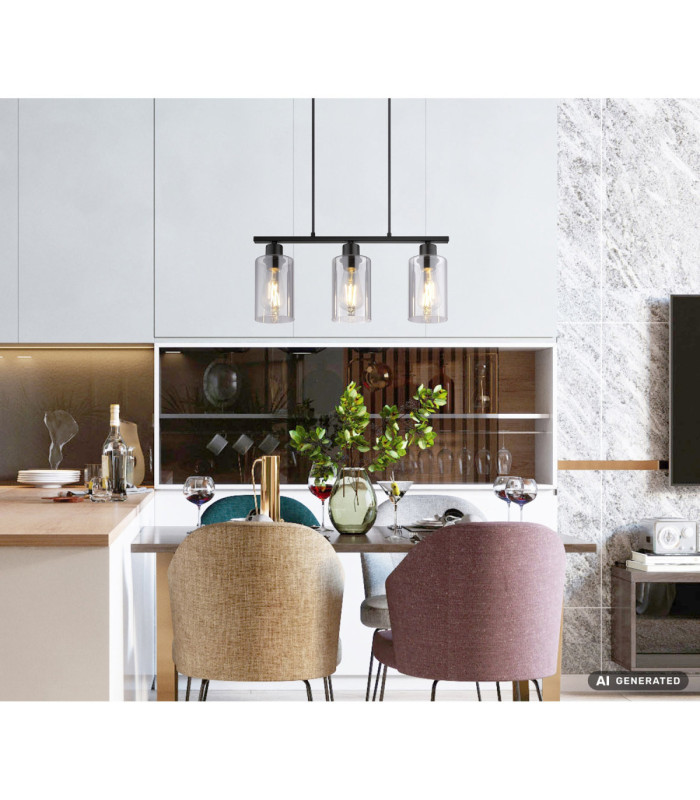 Hadera Bar Pendant Ceiling Light Matt Black 3x E27-6
