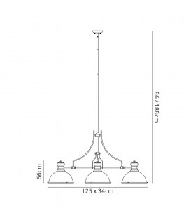 Linear Ceiling Pendant, 3 x E27, Polished Nickel, Frosted Glass - 2