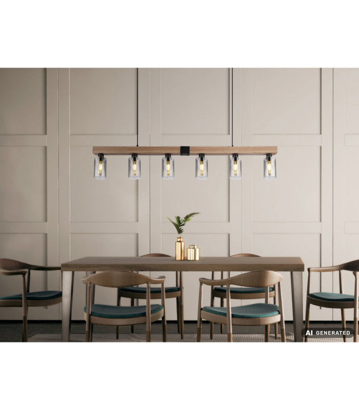 Hadera Bar Pendant Ceiling Light Matt Black 6x E27-8