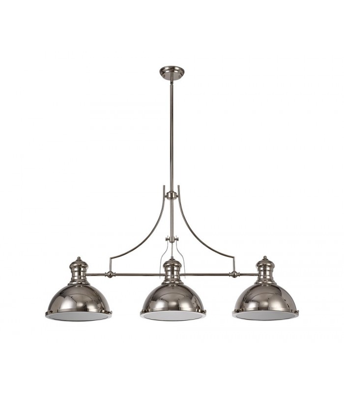Linear Ceiling Pendant, 3 x E27, Polished Nickel, Frosted Glass - 3