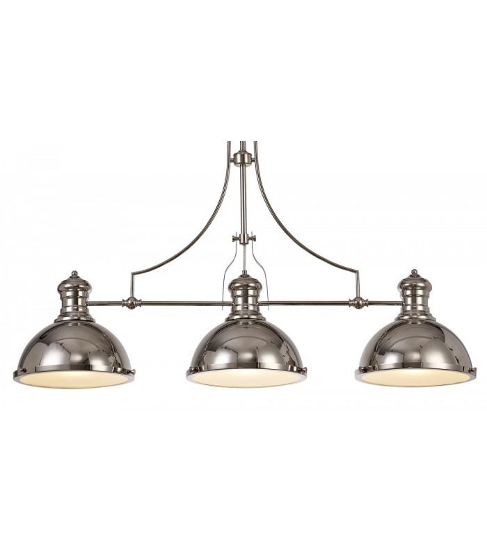 Linear Ceiling Pendant, 3 x E27, Polished Nickel, Frosted Glass - 5