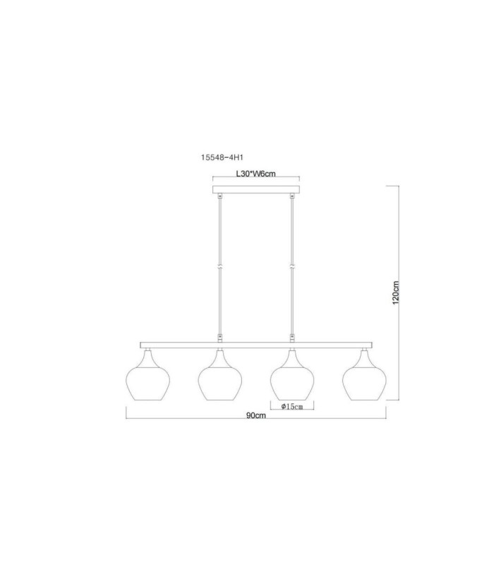 Maxy Bar Pendant Ceiling Light Matt Black 4x E27-6