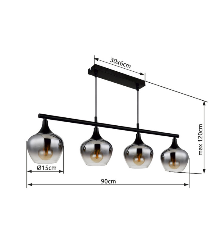 Maxy Bar Pendant Ceiling Light Matt Black 4x E27-7