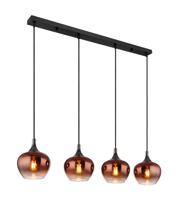 Maxy Bar Pendant Ceiling Light Matt Black Glass Copper Shade 4x E27-1