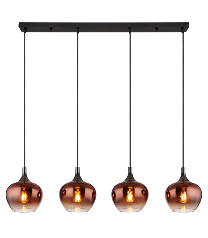 Maxy Bar Pendant Ceiling Light Matt Black Glass Copper Shade 4x E27-3