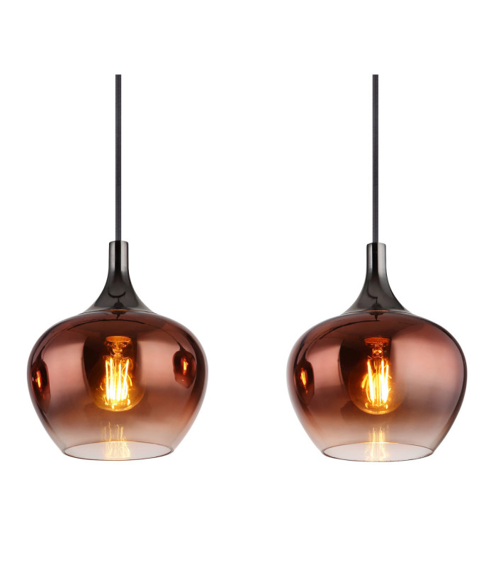 Maxy Bar Pendant Ceiling Light Matt Black Glass Copper Shade 4x E27-4