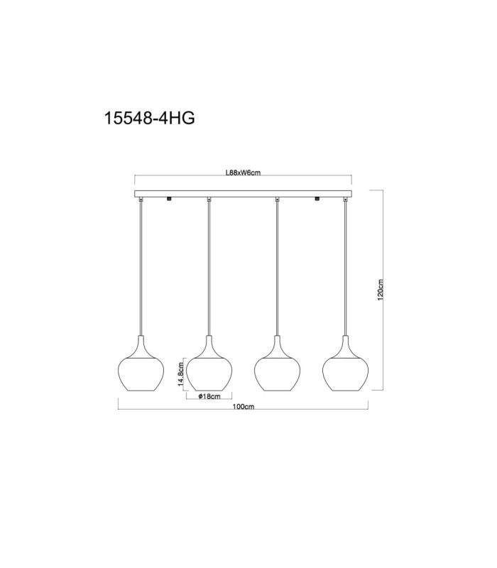 Maxy Bar Pendant Ceiling Light Matt Black Glass Copper Shade 4x E27-6