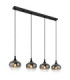 Maxy Bar Pendant Ceiling Light Matt Black Glass Smoke Shade 4x E27-1