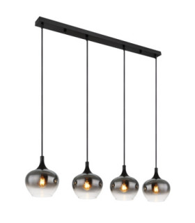 Maxy Bar Pendant Ceiling Light Matt Black Glass Smoke Shade 4x E27-1