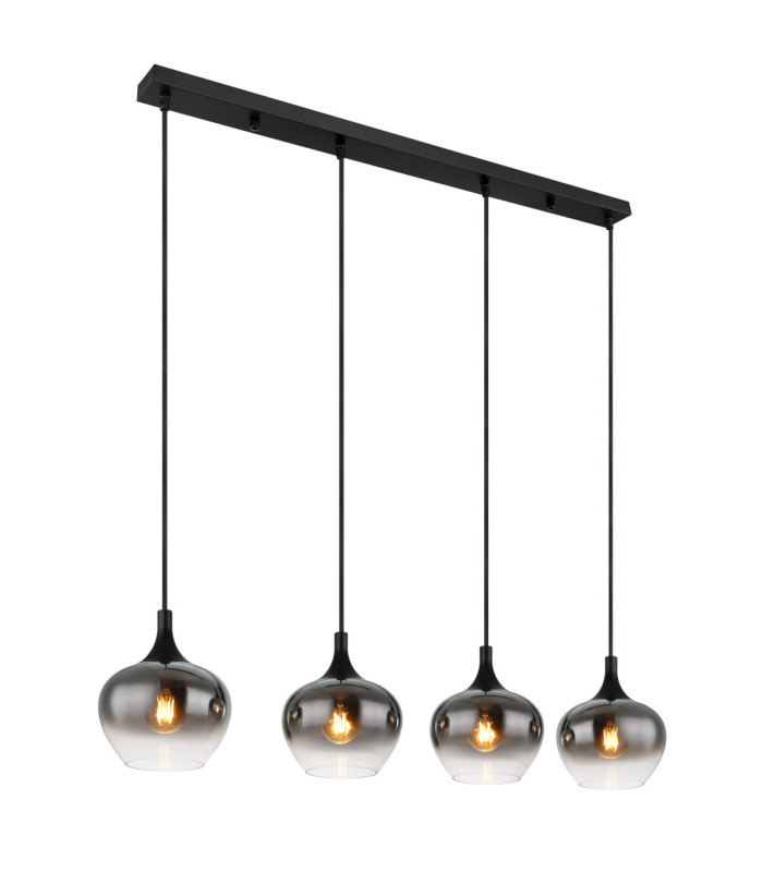 Maxy Bar Pendant Ceiling Light Matt Black Glass Smoke Shade 4x E27-1
