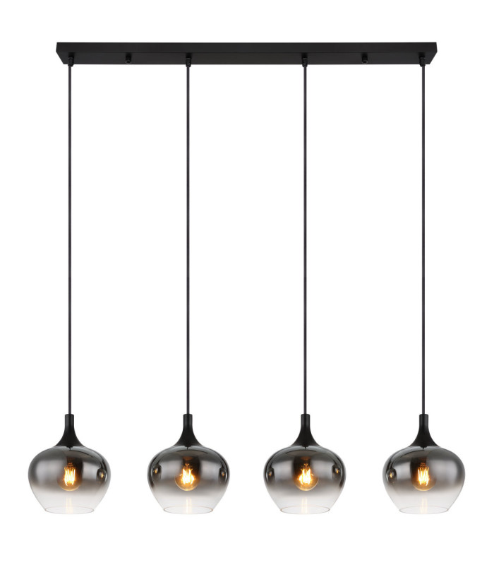 Maxy Bar Pendant Ceiling Light Matt Black Glass Smoke Shade 4x E27-3
