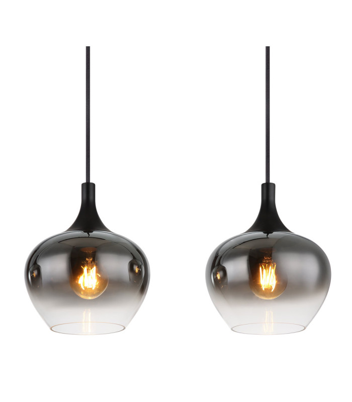 Maxy Bar Pendant Ceiling Light Matt Black Glass Smoke Shade 4x E27-4