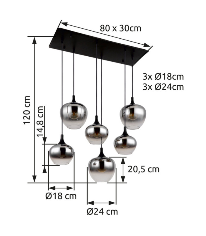 Maxy Cluster Pendant Ceiling Light Matt Black 6x E27-6