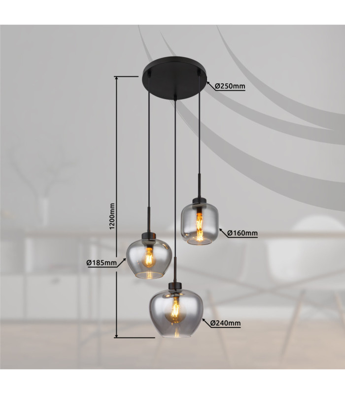 Matt Cluster Pendant Ceiling Light Matt Black 3x E27-5