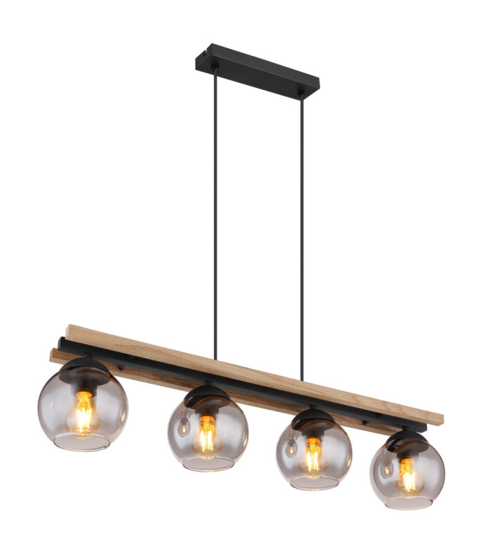 Conni Bar Pendant Ceiling Light Matt Black Smoke Glass Shade 4x E27-1