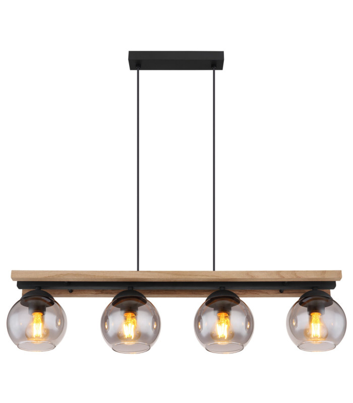 Conni Bar Pendant Ceiling Light Matt Black Smoke Glass Shade 4x E27-3