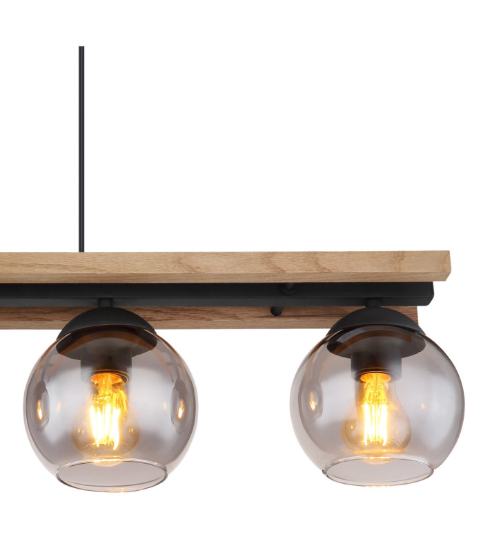 Conni Bar Pendant Ceiling Light Matt Black Smoke Glass Shade 4x E27-4