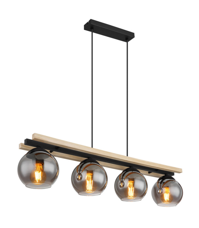 Conni Bar Pendant Ceiling Light Matt Black Dark Smoke Glass Shade 4x E27-1