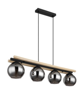 Conni Bar Pendant Ceiling Light Matt Black Dark Smoke Glass Shade 4x E27-2