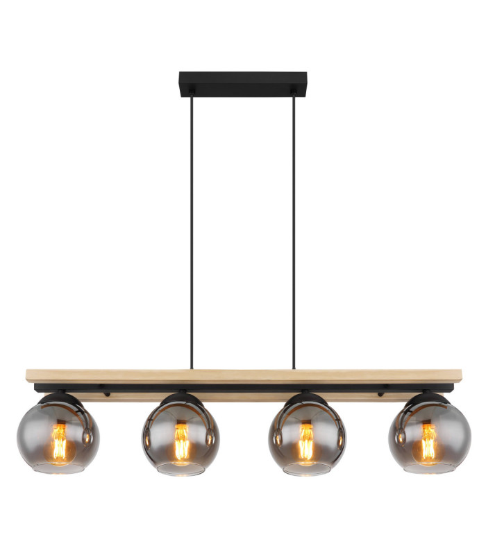 Conni Bar Pendant Ceiling Light Matt Black Dark Smoke Glass Shade 4x E27-3