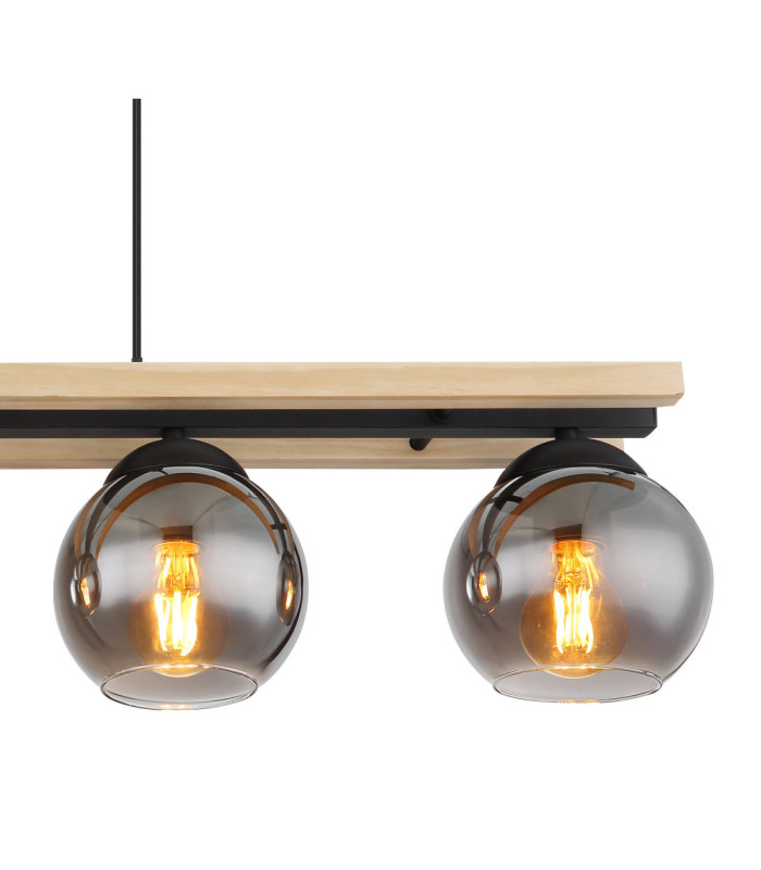Conni Bar Pendant Ceiling Light Matt Black Dark Smoke Glass Shade 4x E27-4