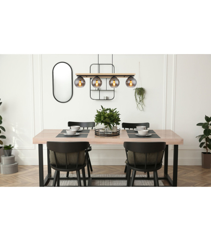 Conni Bar Pendant Ceiling Light Matt Black Dark Smoke Glass Shade 4x E27-5