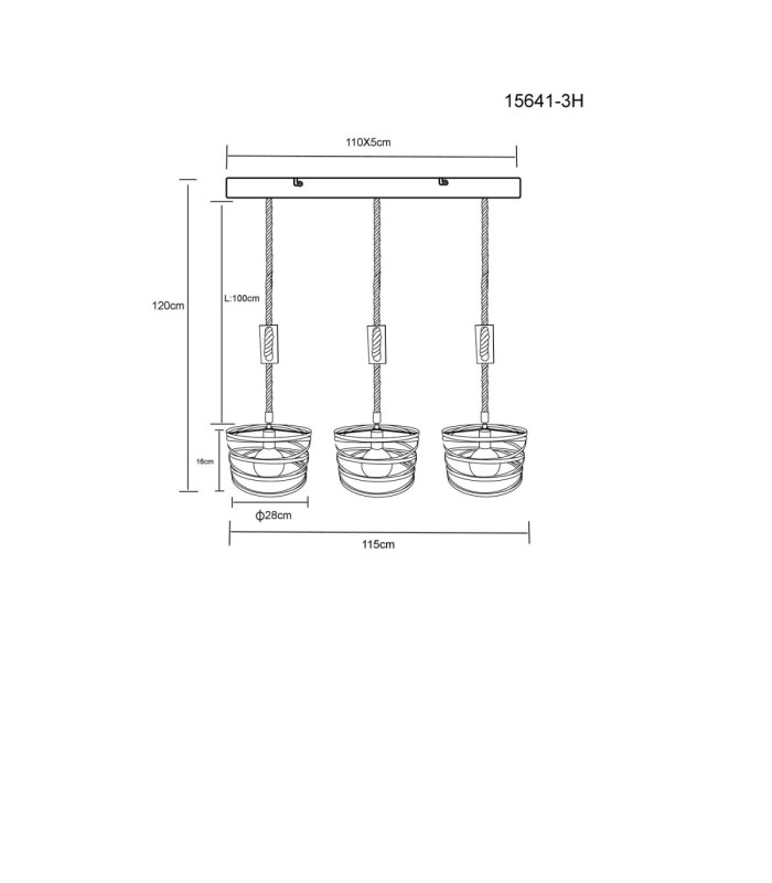 Marco Bar Pendant Ceiling Light Black 3x E27-8