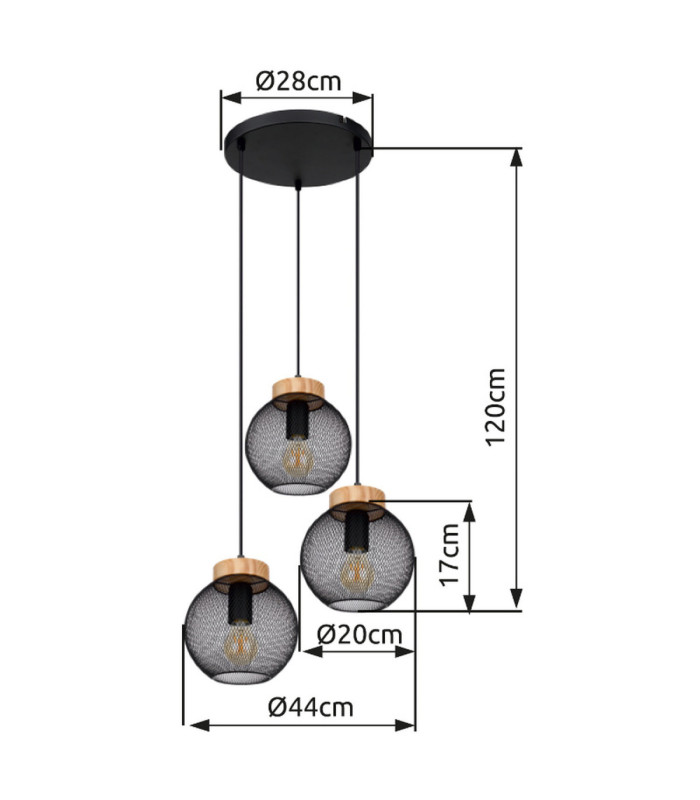 Pablo Cluster Pendant Ceiling Light Matt Black 3x E27-6