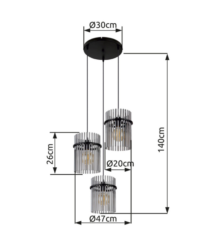 Gorley Cluster Pendant Ceiling Light Matt Black 3x E27-6