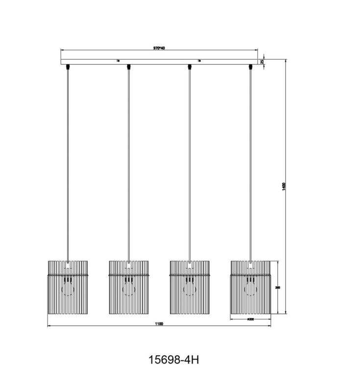 Gorley Bar Pendant Ceiling Light Matt Black 4x E27-11