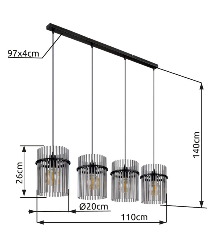 Gorley Bar Pendant Ceiling Light Matt Black 4x E27-12