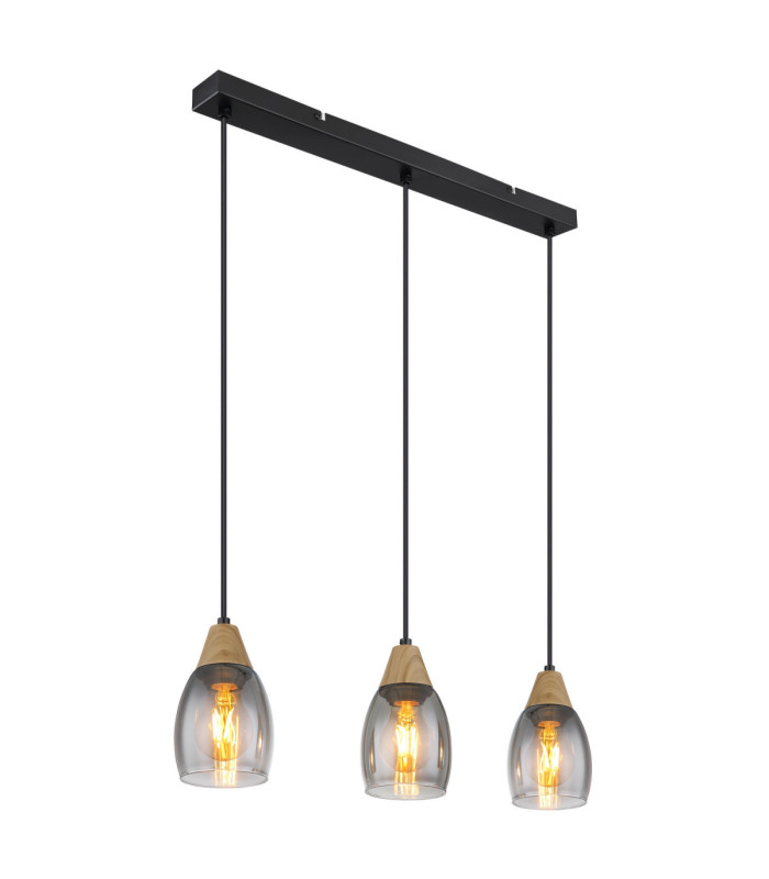 Reid Dome Bar Pendant Ceiling Light Matt Black Smoke Glass 3x E27-1