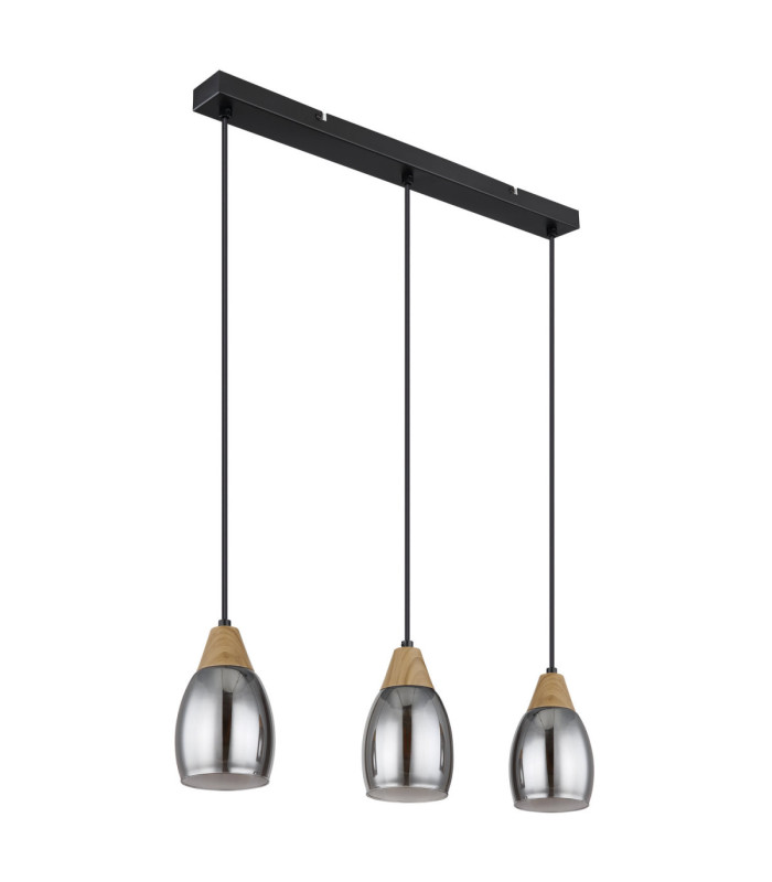 Reid Dome Bar Pendant Ceiling Light Matt Black Smoke Glass 3x E27-2