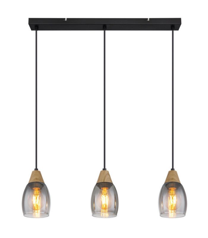 Reid Dome Bar Pendant Ceiling Light Matt Black Smoke Glass 3x E27-3