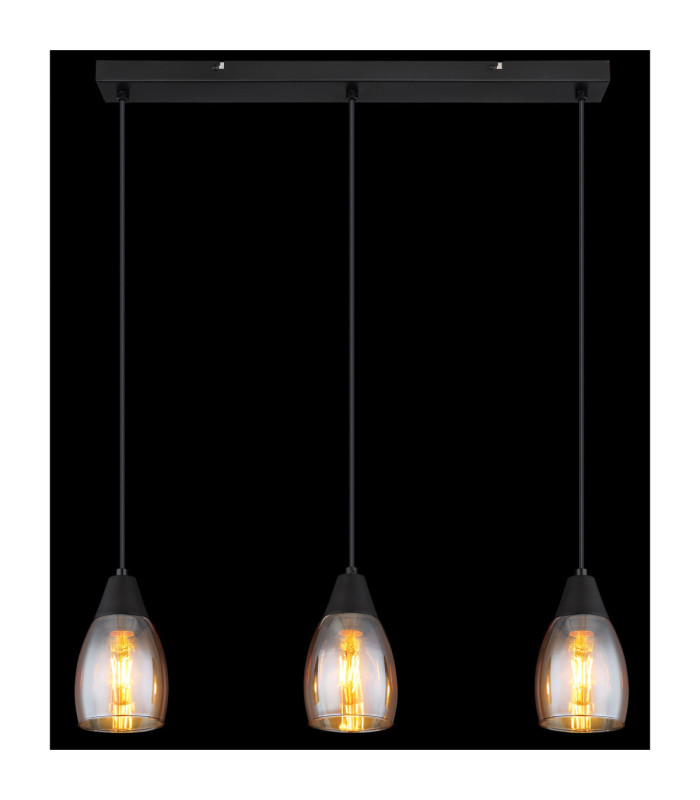 Reid Dome Bar Pendant Ceiling Light Matt Black Smoke Glass 3x E27-6