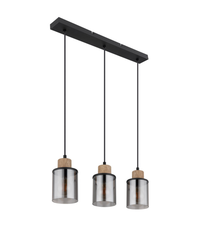 Reid Bar Pendant Ceiling Light Matt Black Smoke Glass 3x E27-2
