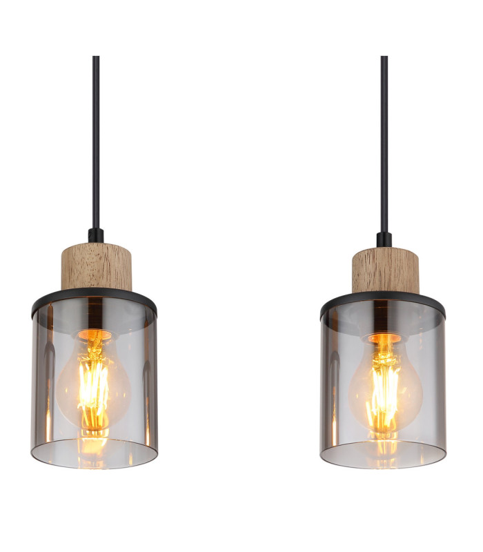 Reid Bar Pendant Ceiling Light Matt Black Smoke Glass 3x E27-4