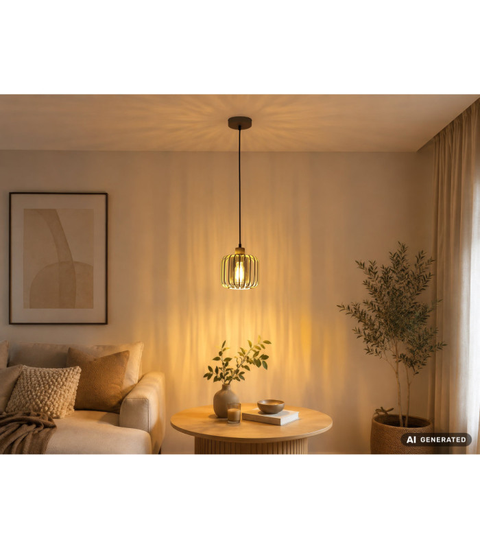 Alfred Wire Frame Pendant Ceiling Light Matt Sand Colour  1x E27-7