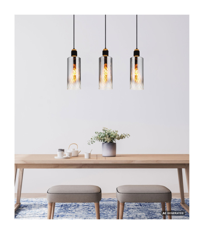 Osborne Bar Pendant Ceiling Light Matt Black 3x E27-6