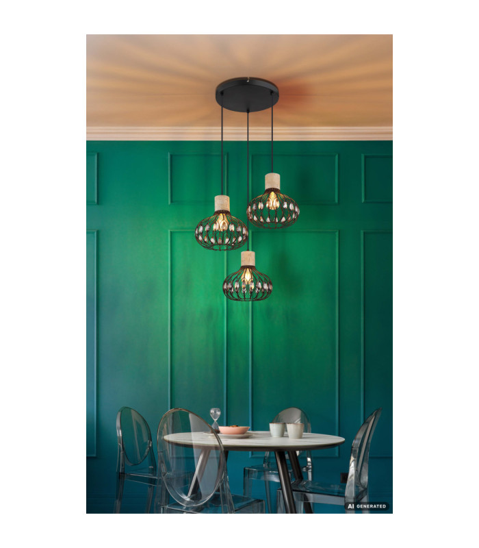 Dorthy Cluster Pendant Ceiling Light Matt Black 3x E27-7
