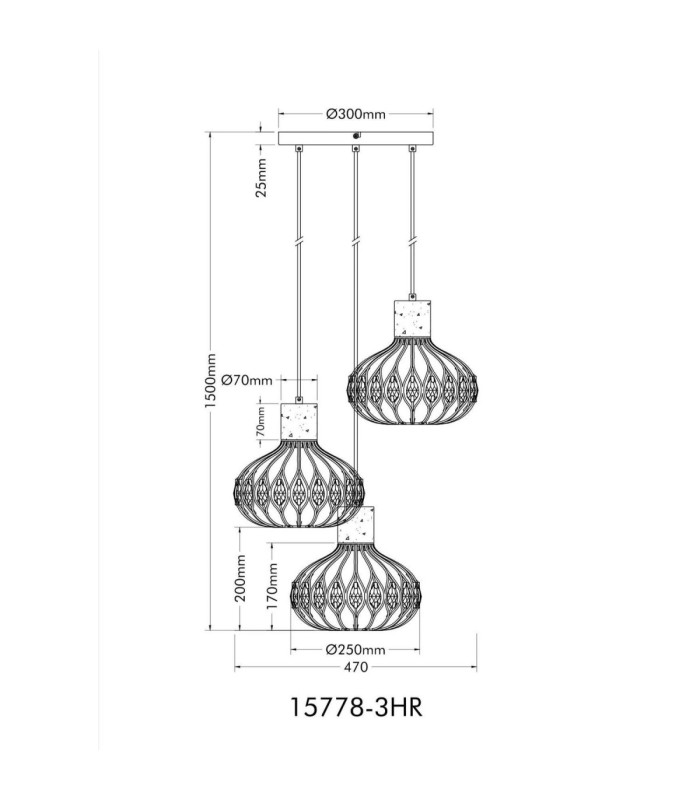 Dorthy Cluster Pendant Ceiling Light Matt Black 3x E27-8