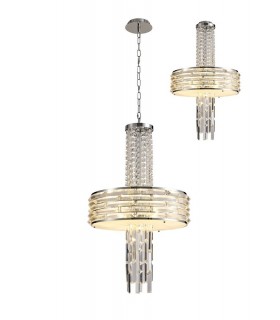 Ceiling Pendant, Semi Ceiling Convertible, 7 x E14, Polished Chrome, Crystal - 1
