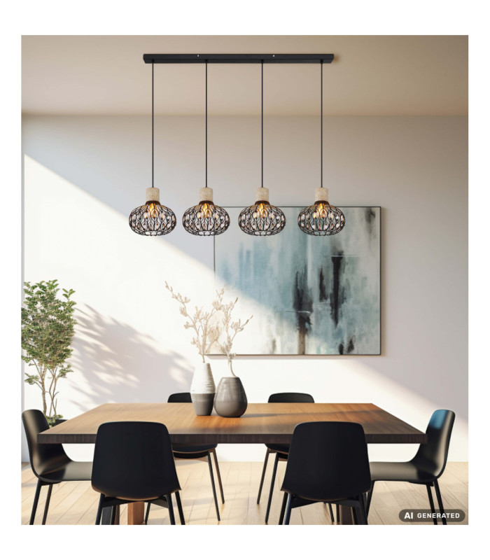 Dorthy Bar Pendant Ceiling Light Matt Black 4x E27-9